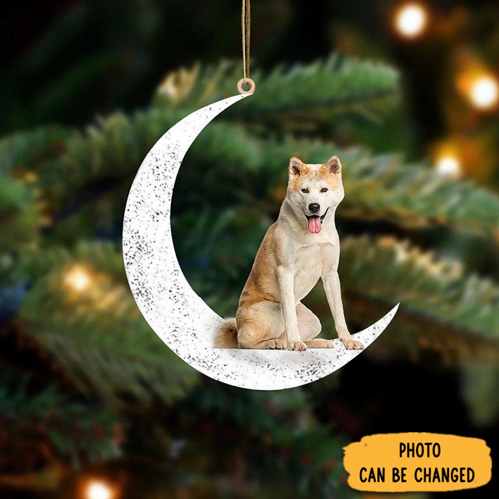 Personalized Akita Inu Sit On The Moon Ornament Custom Christmas Ornament Gift Idea