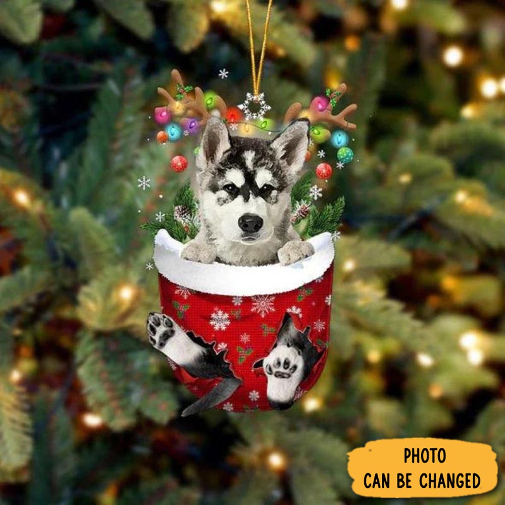 Personalized Alaskan Malamutes In Snow Pocket Christmas Ornament Joyful Home Ornament Decor