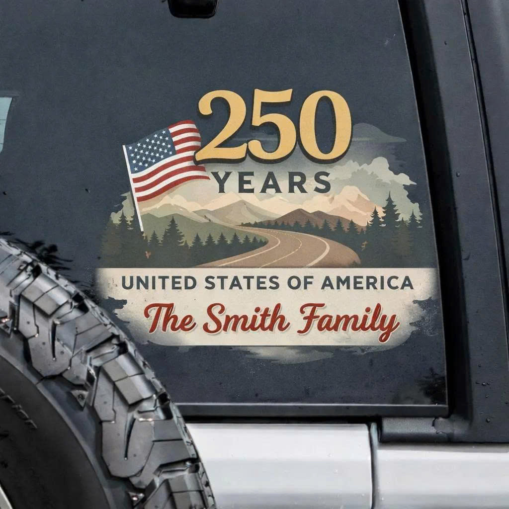 Personalized America 250 Years 1776 2026 Custom Family Name Car Decal Sticker 4th Of July Gift