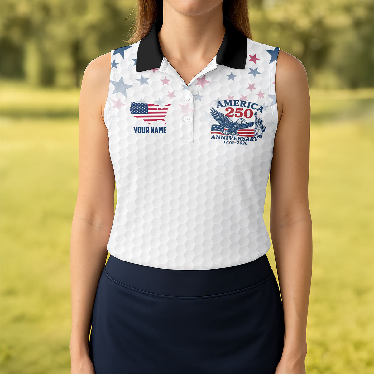 Personalized America 250Th Anniversary Sleeveless Polo Shirt Ladies Golf Attire Cool Golf Gifts