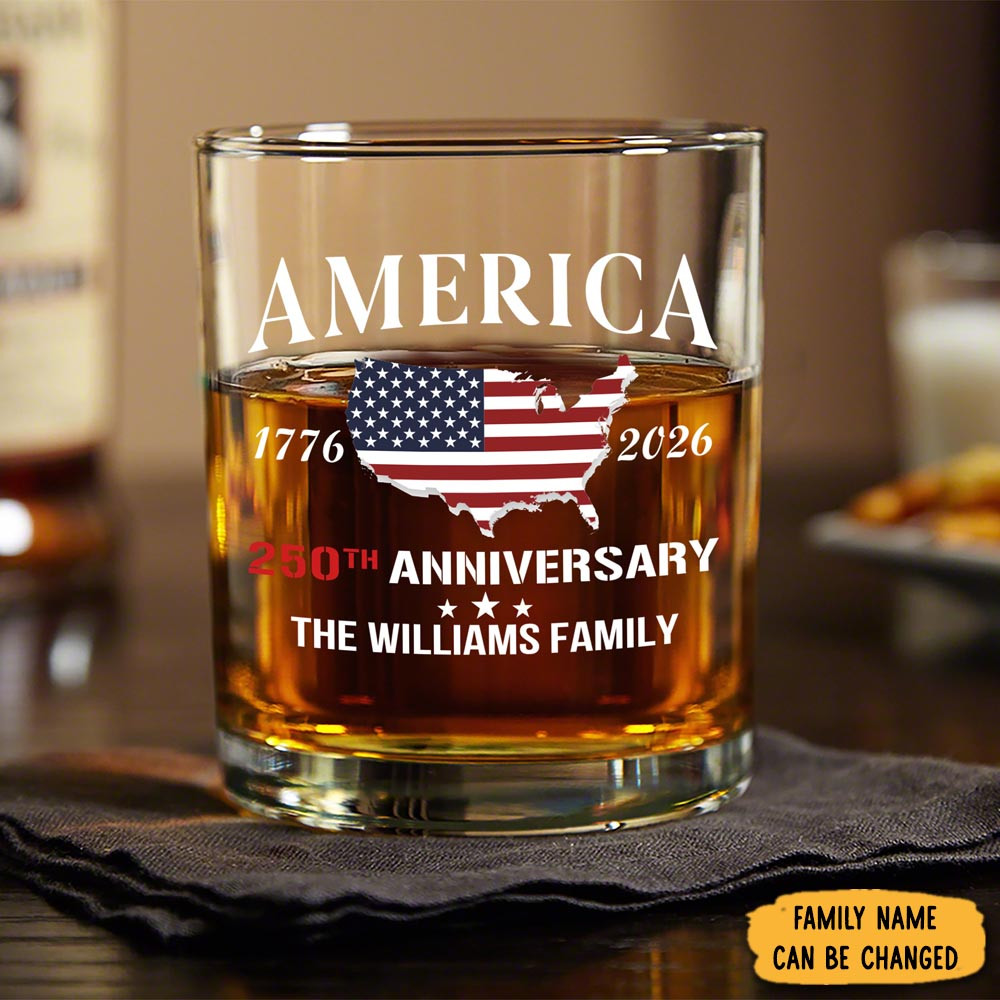 Personalized America 250th Anniversary Whiskey Glass Fourth Of July Glass Gift For Wine Lovers