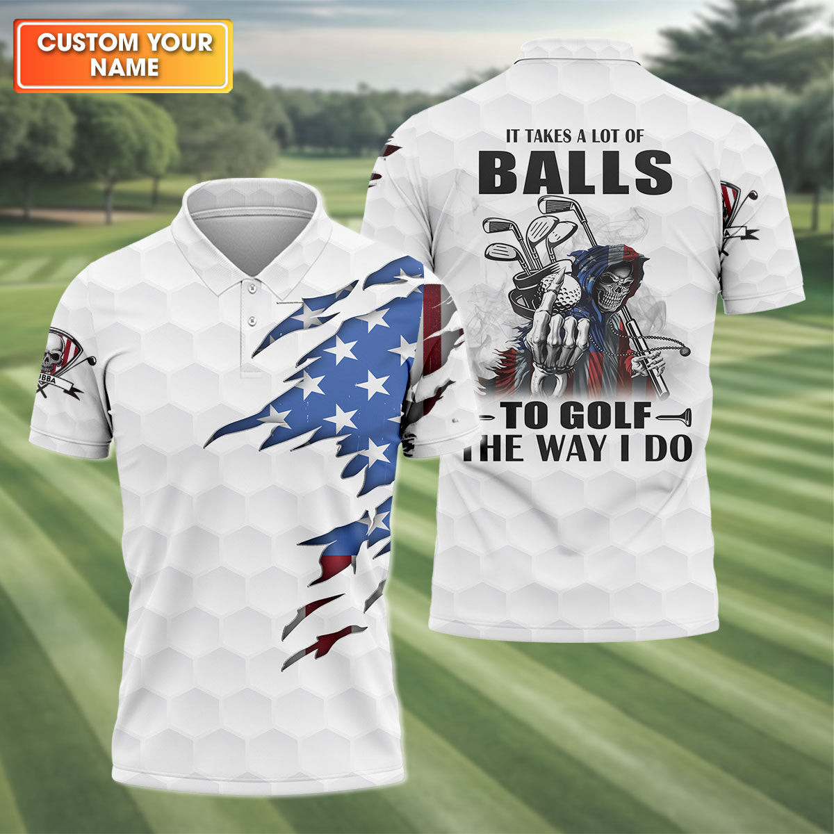 Personalized America Skeleton Polo Shirt Golfing Apparel Gifts For Golf Lovers
