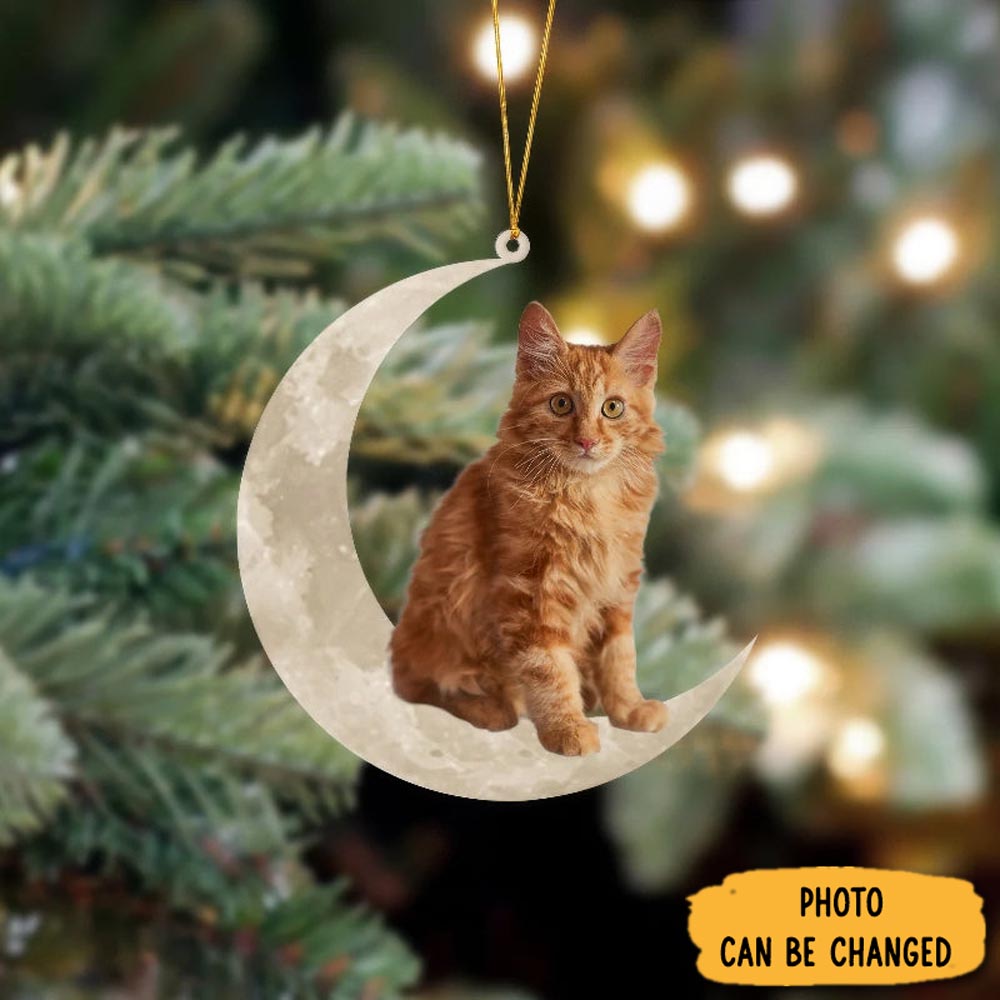 Personalized American Bobtail Cat Sits On The Moon Hanging Ornament Festive Holiday Ornament Collection