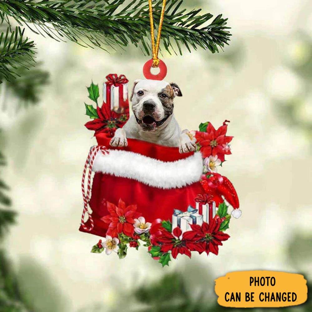 Personalized American Bulldog In Gift Bag Christmas Ornament Magical Christmas Tree Ornament