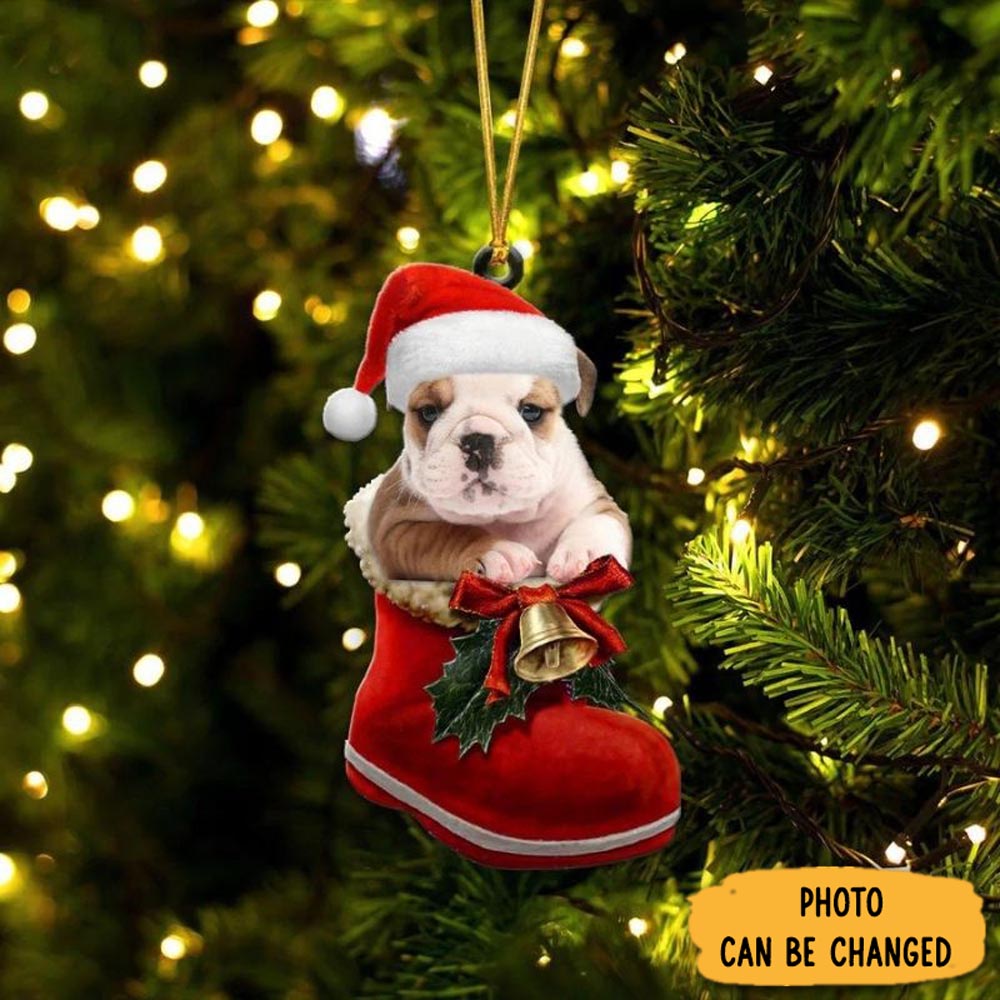 Personalized American Bulldog In Santa Boot Christmas Hanging Ornament Cozy Christmas Ornament Decoration