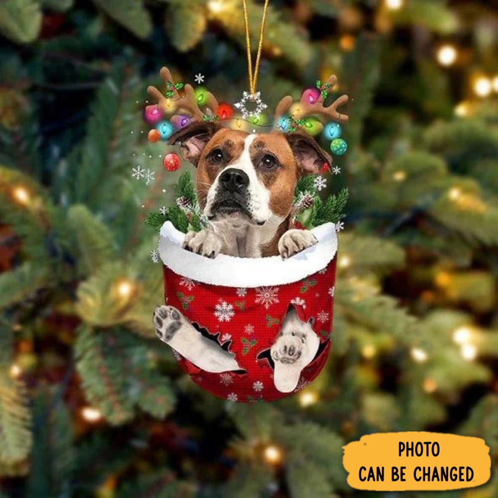 Personalized American Bulldog In Snow Pocket Christmas Ornament Warm Ornament Gift For Family