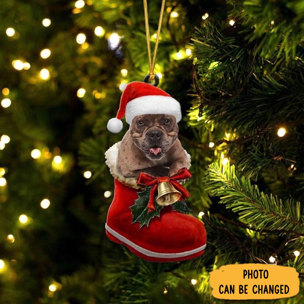 Personalized American Bully In Santa Boot Christmas Hanging Ornament Heartfelt Ornament Gift For Mom