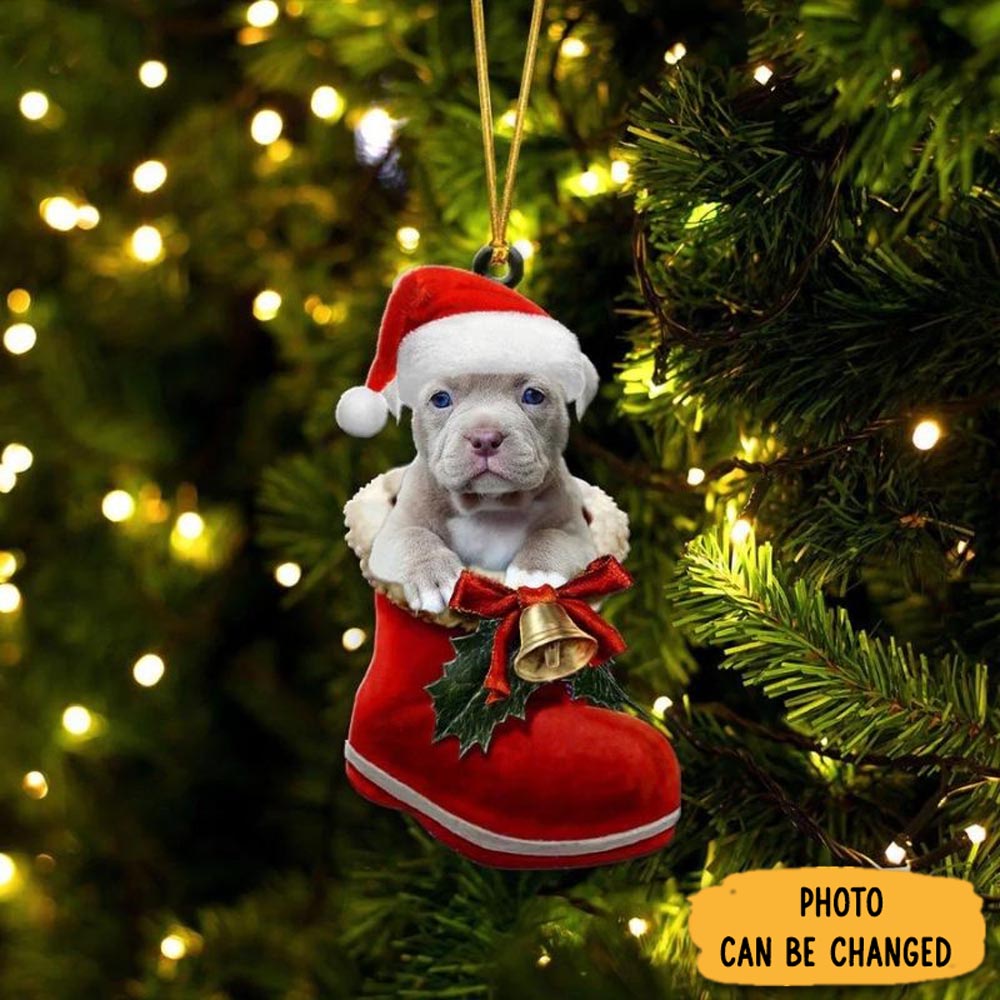 Personalized American Bully In Santa Boot Christmas Hanging Ornament Lovely Ornament Gift For Him