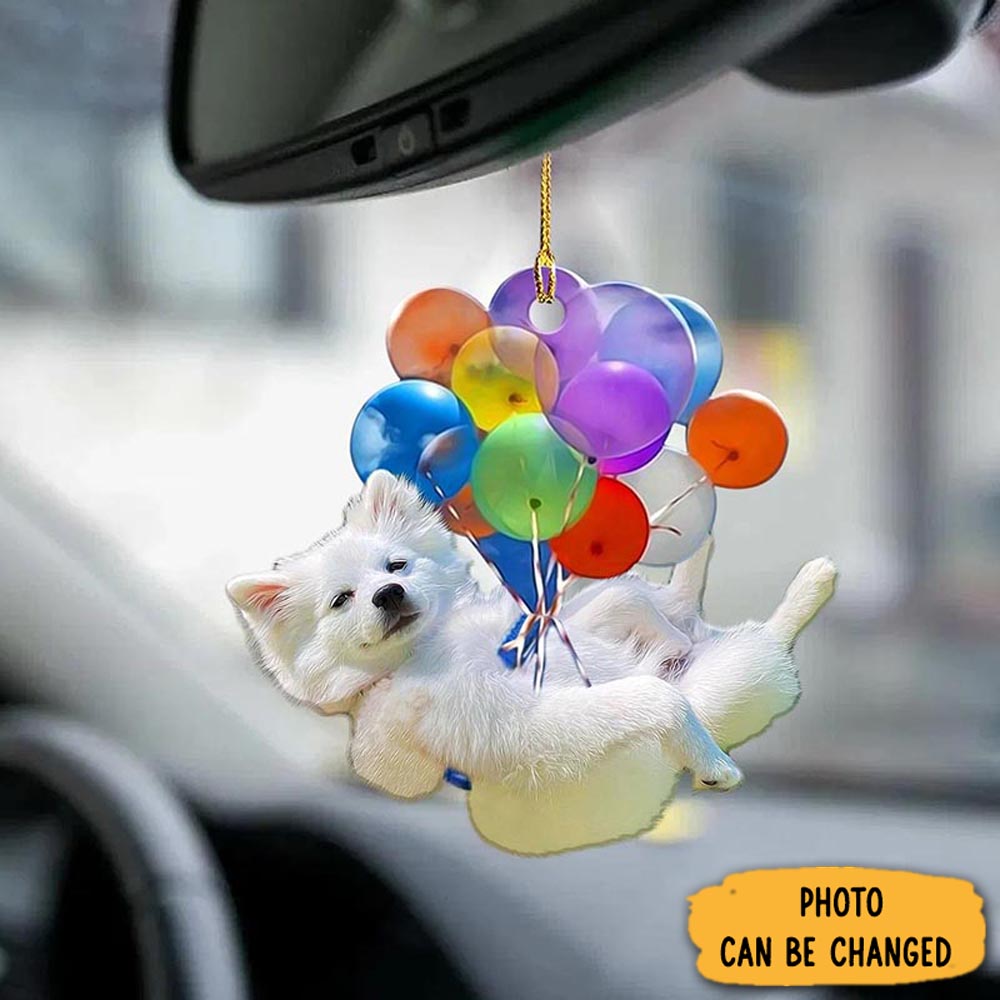 Personalized American Eskimo Dog Fly With Bubbles Car Hanging Ornament Joyful Holiday Season Ornament Gift