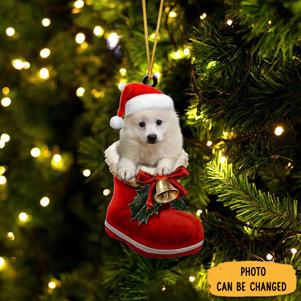 Personalized American Eskimo In Santa Boot Christmas Hanging Ornament Adorable Easter Ornament Keepsake