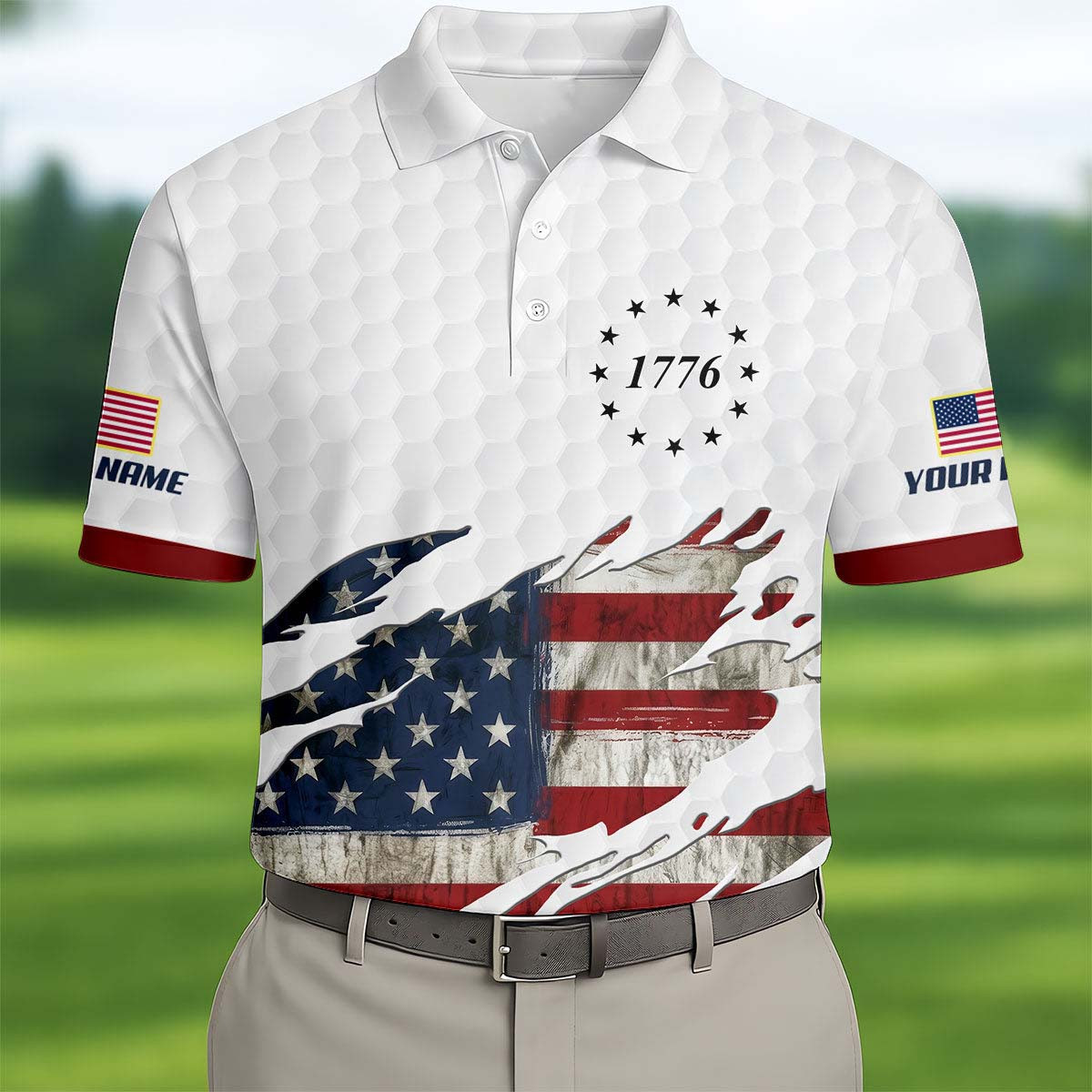 Personalized American Flag 1776 Golf Polo Shirt Mens Golf Shirts Cool Golf Gifts For Dad