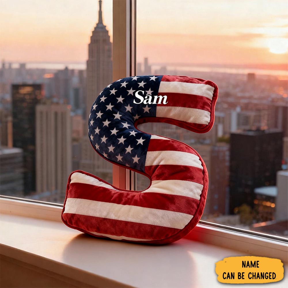 Personalized American Flag Initial Pillow Custom Initial Pillow With American Flag For Boy Girl Friend Patriotic Pillow