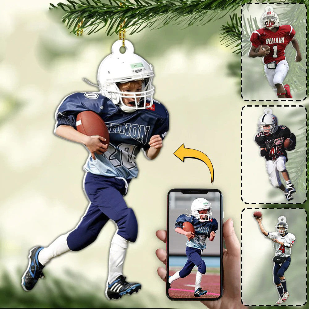 Personalized American Football Player Photo Christmas 2 Sided Flat Acrylic Ornament Gift For Football Family Mom Dad Grandma