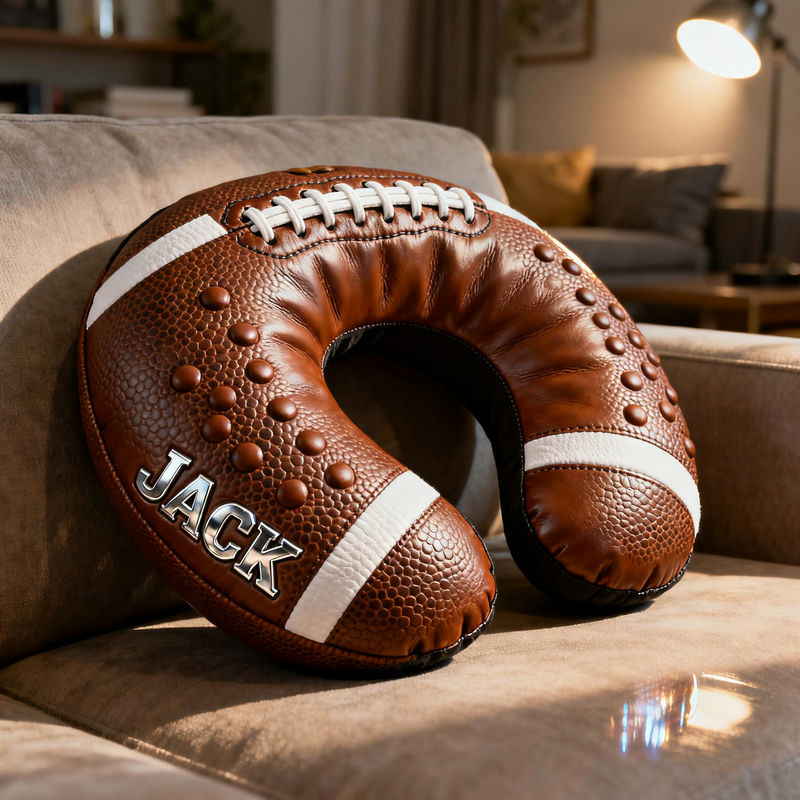 Personalized American Football Surface U Shaped Pillow Christmas Gifts For Football Lovers
