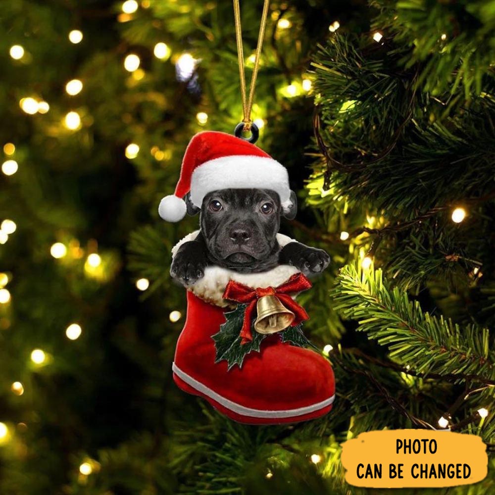 Personalized American Staffordshire Terrier In Santa Boot Christmas Hanging Ornament Lovely New Year Ornament Keepsake