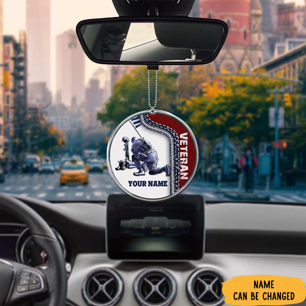 Personalized American Veteran Car Ornament Veteran Day Ideas Rear View Mirror Ornaments