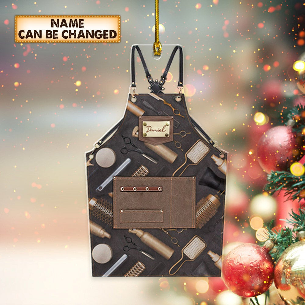 Personalized Apron For Hairdresser Shaped Acrylic Ornament Proud Barber Ornament Two Sides Print