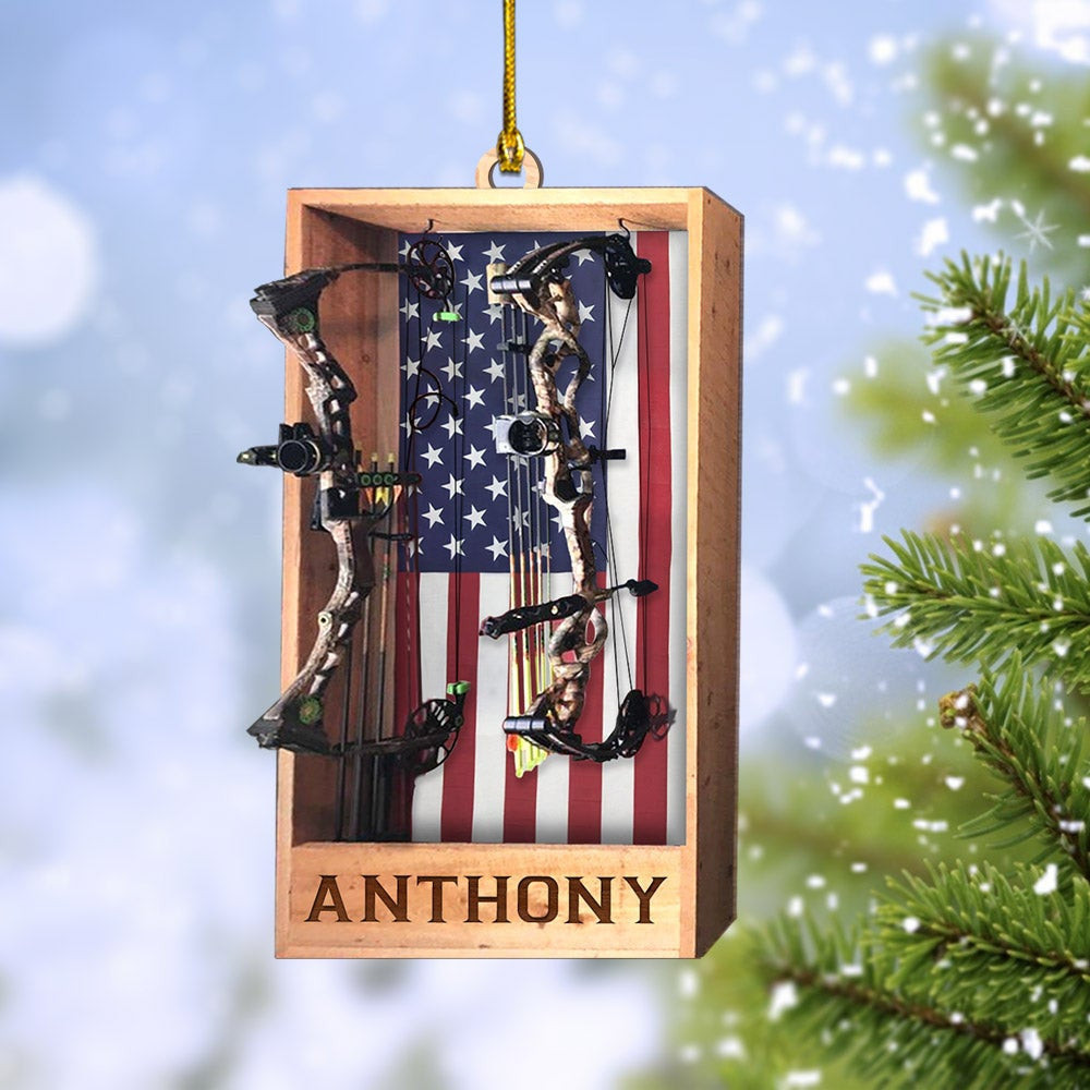 Personalized Archery Hunting American Flag Ornament Acrylic Hunting Ornament for Hunting Lover Hunters