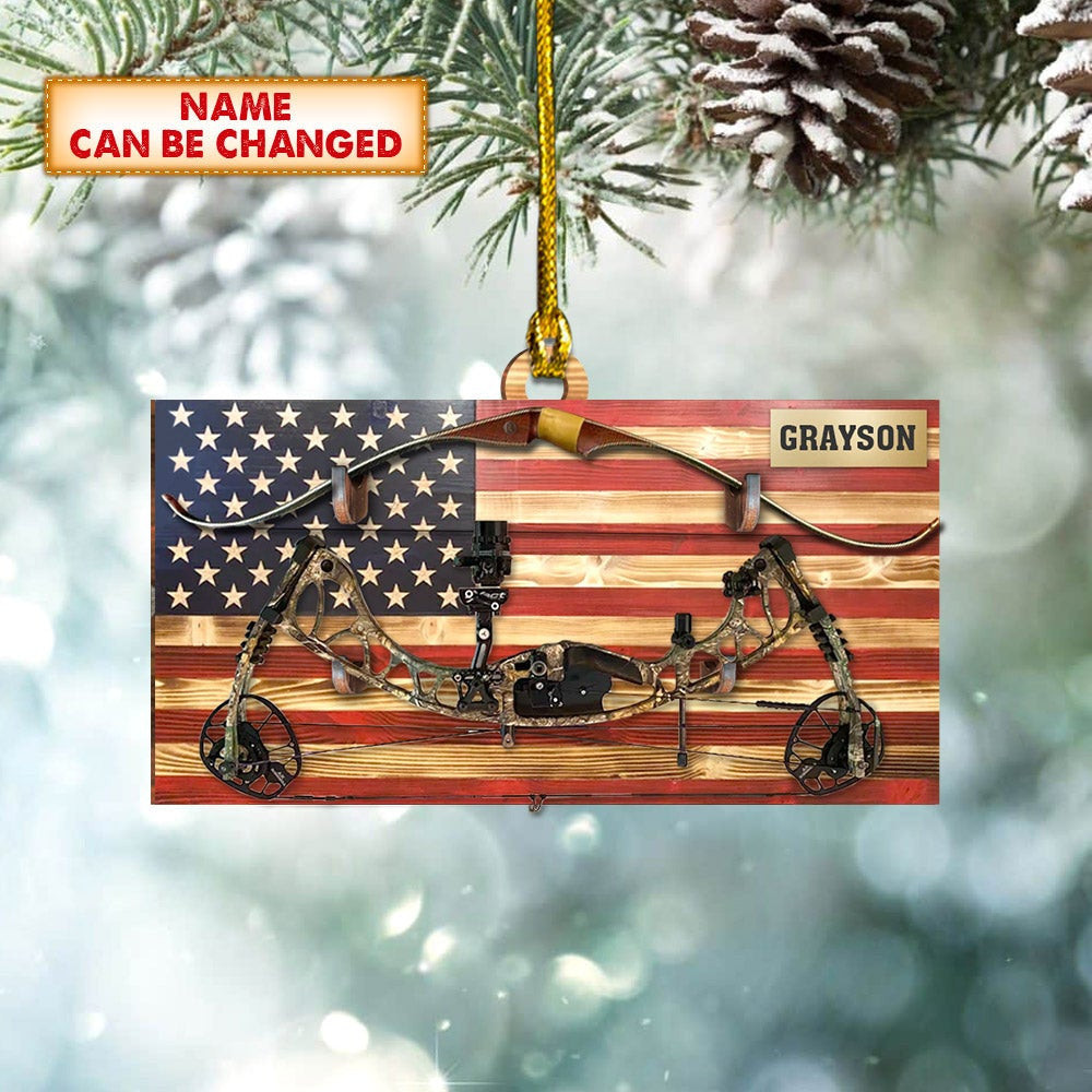 Personalized Archery Huting American Flag Acrylic Ornament Archery Huting Lover Acrylic Ornament Hg98