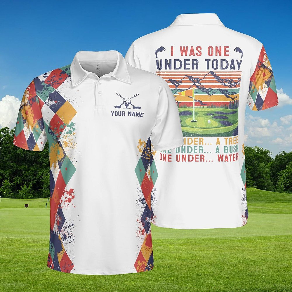 Personalized Argyle Golf Polo Shirt I Was One Under Today One Under Water Shirt Golfers Gifts
