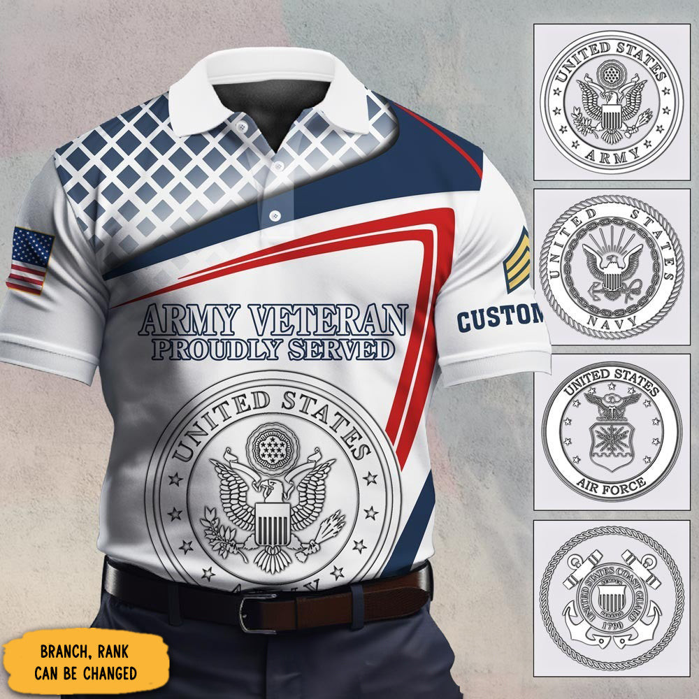 Personalized Army Veteran Polo Shirt Proudly Served United States Army Veteran Golf Shirt