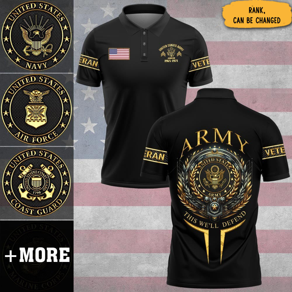 Personalized Army Veteran Polo Shirt This We'll Defend Custom Veteran Golf Shirt Gift