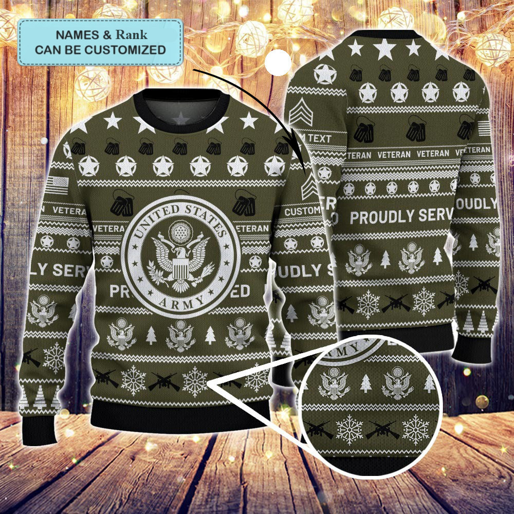 Personalized Army Veteran Proudly Served Ugly Christmas Sweater Gifts For Army Vets