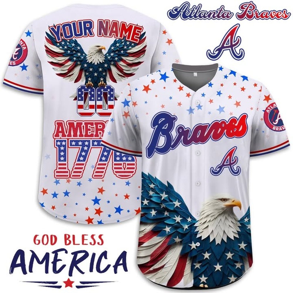 Personalized Atlanta Braves Independence Day 4th Of July Jersey Braves Merch Best Gifts For Baseball Fans