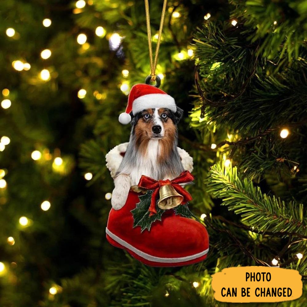 Personalized Australian Shepherd In Santa Boot Christmas Hanging Ornament Heartfelt Ornament Gift For Mom