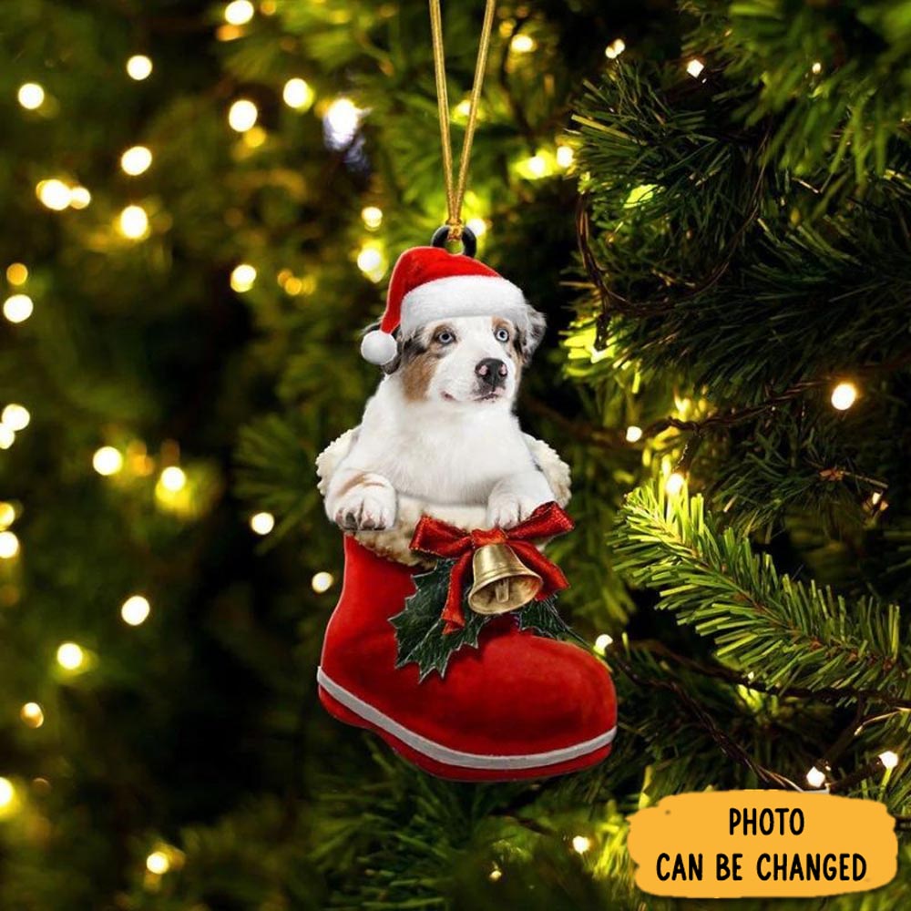 Personalized Australian Shepherd In Santa Boot Christmas Hanging Ornament Thoughtful Ornament Gift For Dad