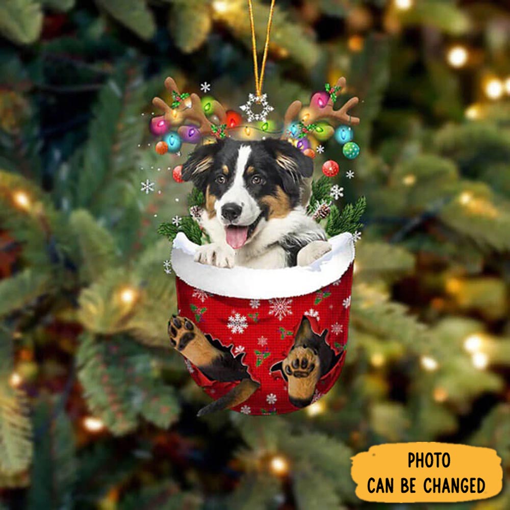 Personalized Australian Shepherd In Snow Pocket Christmas Ornament Lovely Ornament Gift For Him