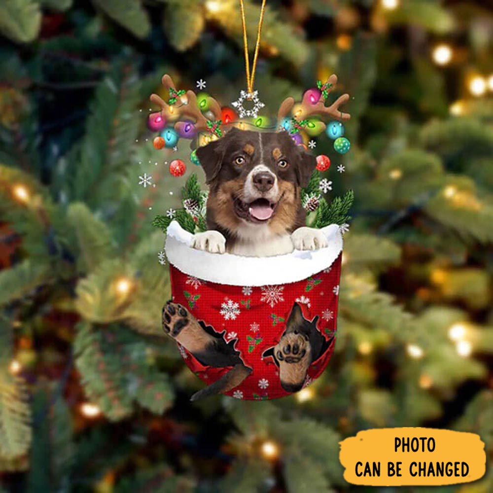 Personalized Australian Shepherd In Snow Pocket Christmas Ornament Perfect Ornament Gift For Her