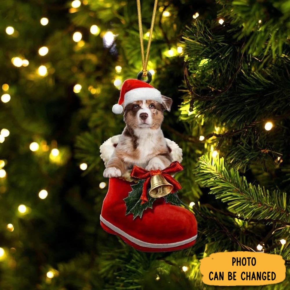 Personalized Australian Shepherd Red Merle In Santa Boot Christmas Hanging Ornament Beautiful Graduation Ornament Gift