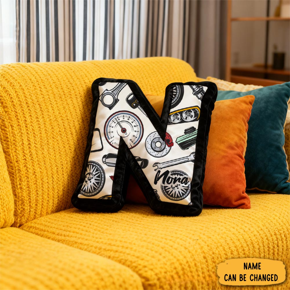 Personalized Automotive Enthusiast Pillow Custom Initial Car Parts Design Cushion 3d Print Gift For Car Lovers
