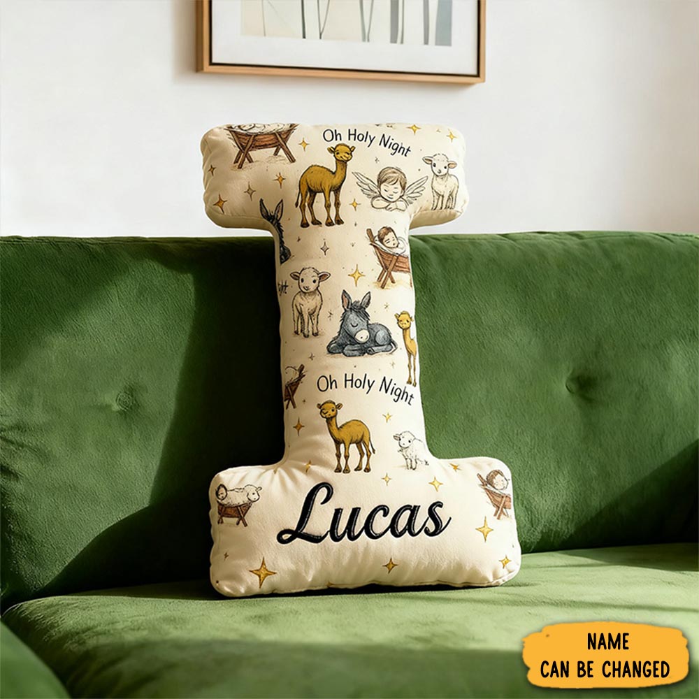 Personalized Baby Jesus Oh Holy Night Letter Pillow With Custom Name Home Decor Christian Nativity Pillow Religious Gift For Kids Family Christmas