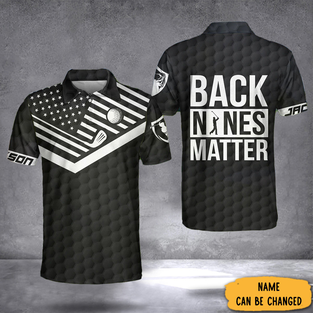 Personalized Back Nines Matter Polo Shirt American Flag Custom Golf Polos Gifts For Dad
