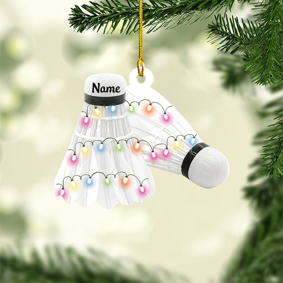 Personalized Badminton Christmas Light Ornament Badminton Hanging Ornament Gift Badminton Hanging Badminton Ornament Gift