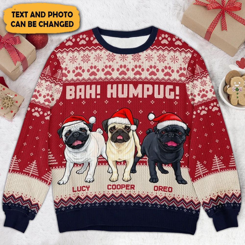 Personalized Bah Humpug Sweater Funny Pug Christmas Sweater Gift
