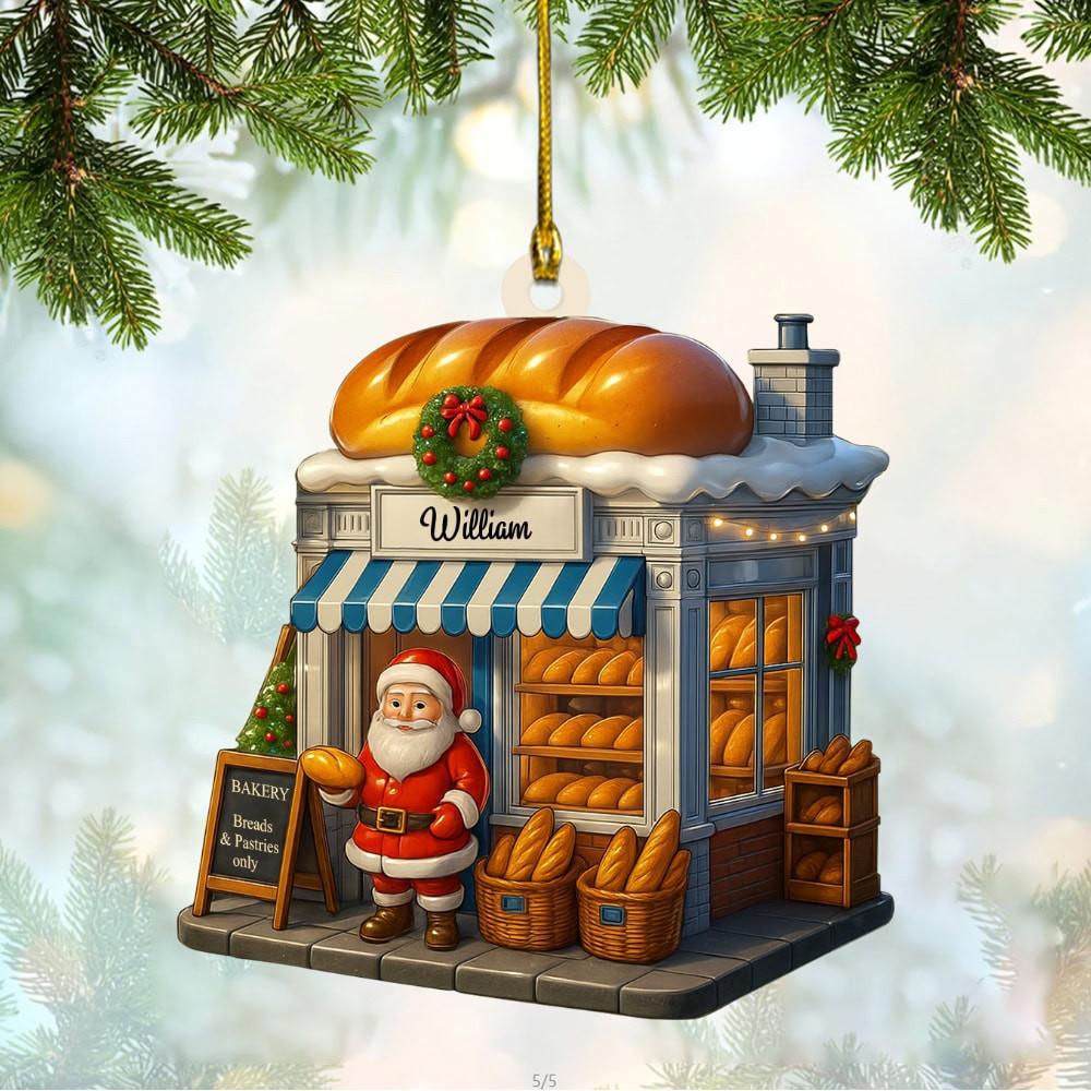 Personalized Bakery Breads Pastries Only Featuring Santa Claus Personalized Custom Acrylic Ornament Gift For Family And Bakers