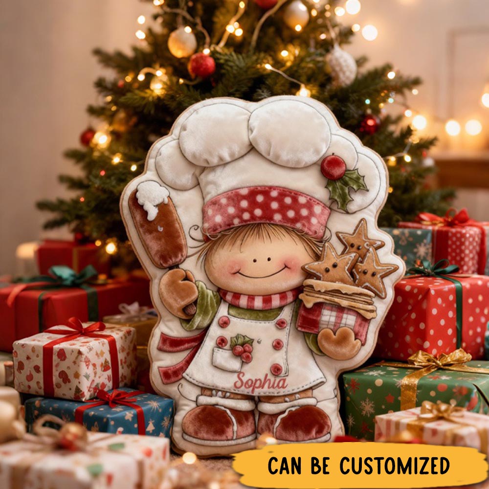 Personalized Baking Girl Throw Pillow Christmas Gift Pillow with Name for Kids Girl Boy Baker Christmas Gifts Loving Room Decor