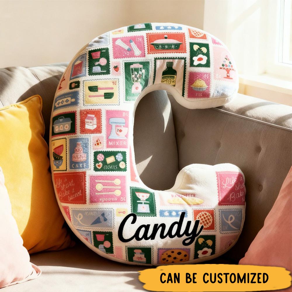 Personalized Baking Tool Alphabet Throw Pillow Baking Lover Letter Pillow with Name for Kids Girl Boy Christmas Gifts Loving Room Decor
