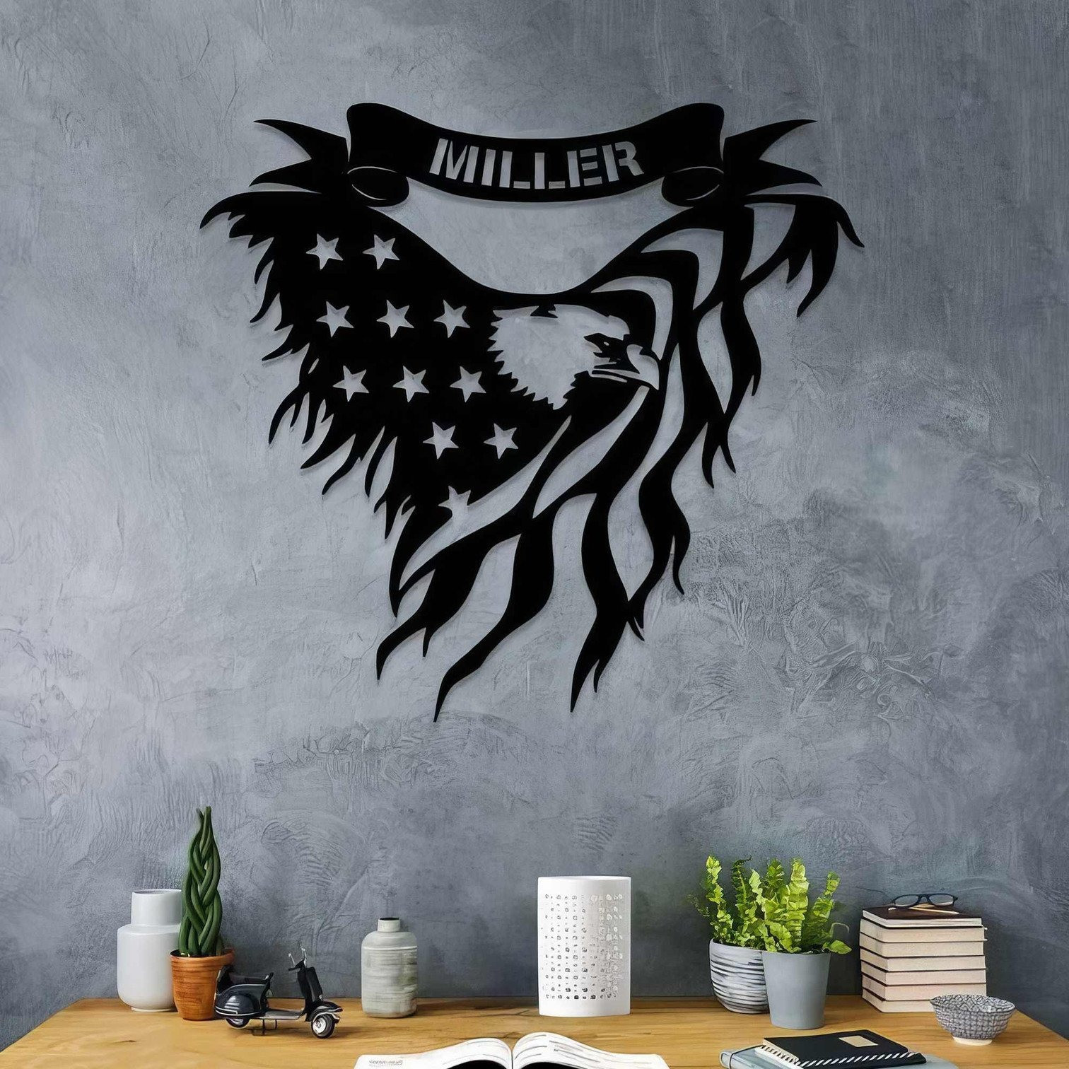 Personalized Bald Eagle American Flag Metal Sign Patriotic Decor For Living Room