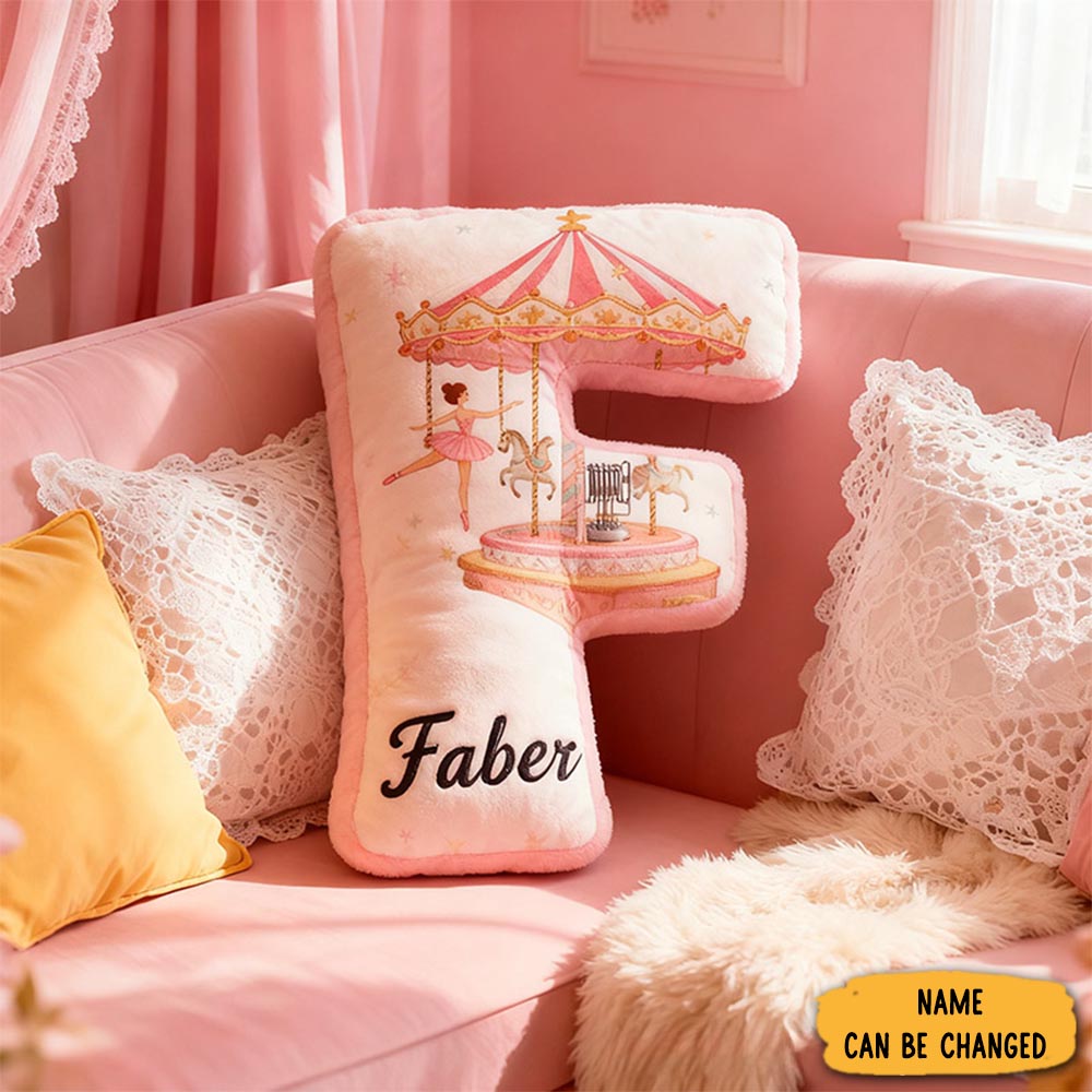 Personalized Ballet Carousel Pillow With Your Own Name Soft Stuffed Toy For Kids Unique Decorative Cushion For Girls Room