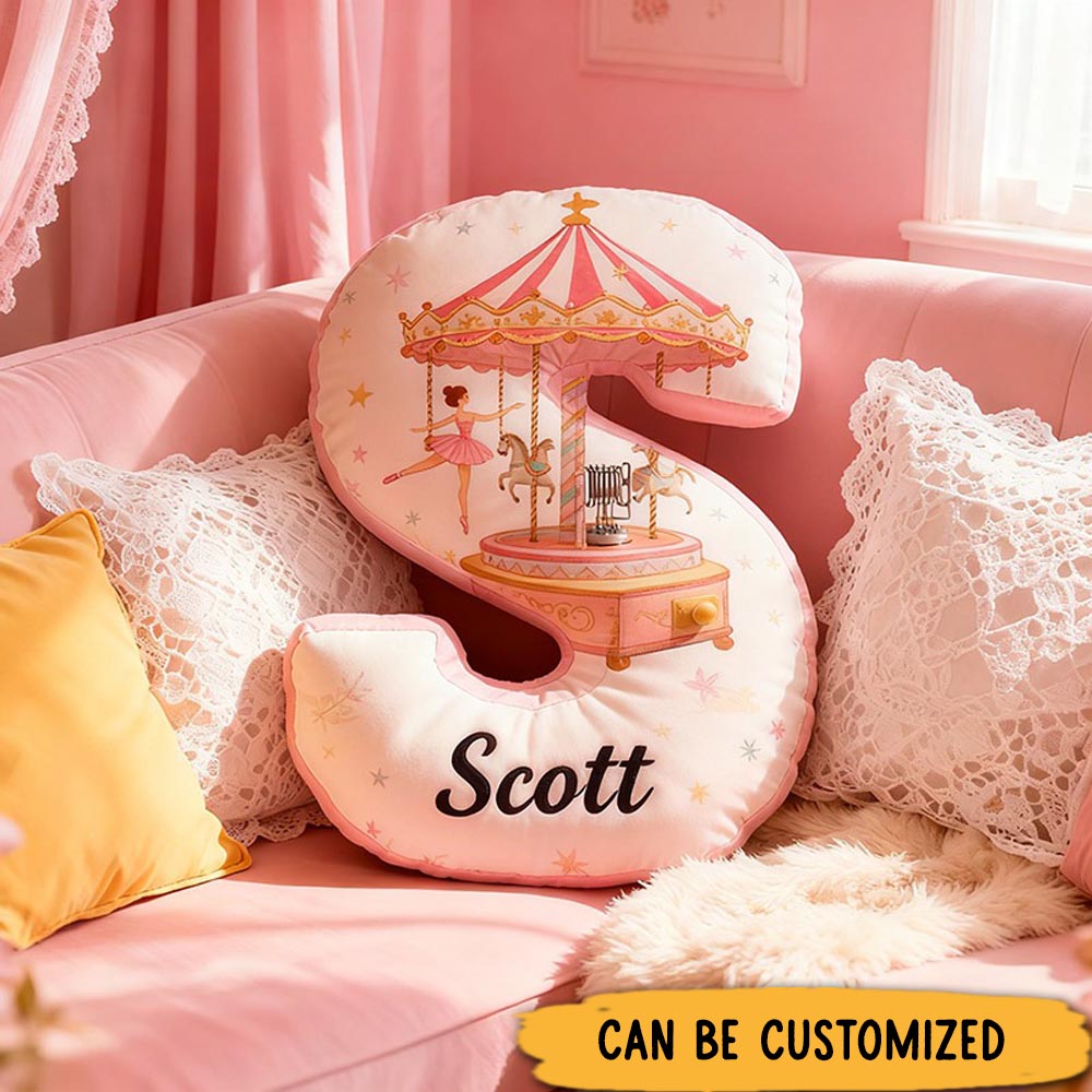 Personalized Ballet Carousel Pillow With Your Own Name Soft Stuffed Toy for Kids Unique Decorative Cushion for Girls' Room