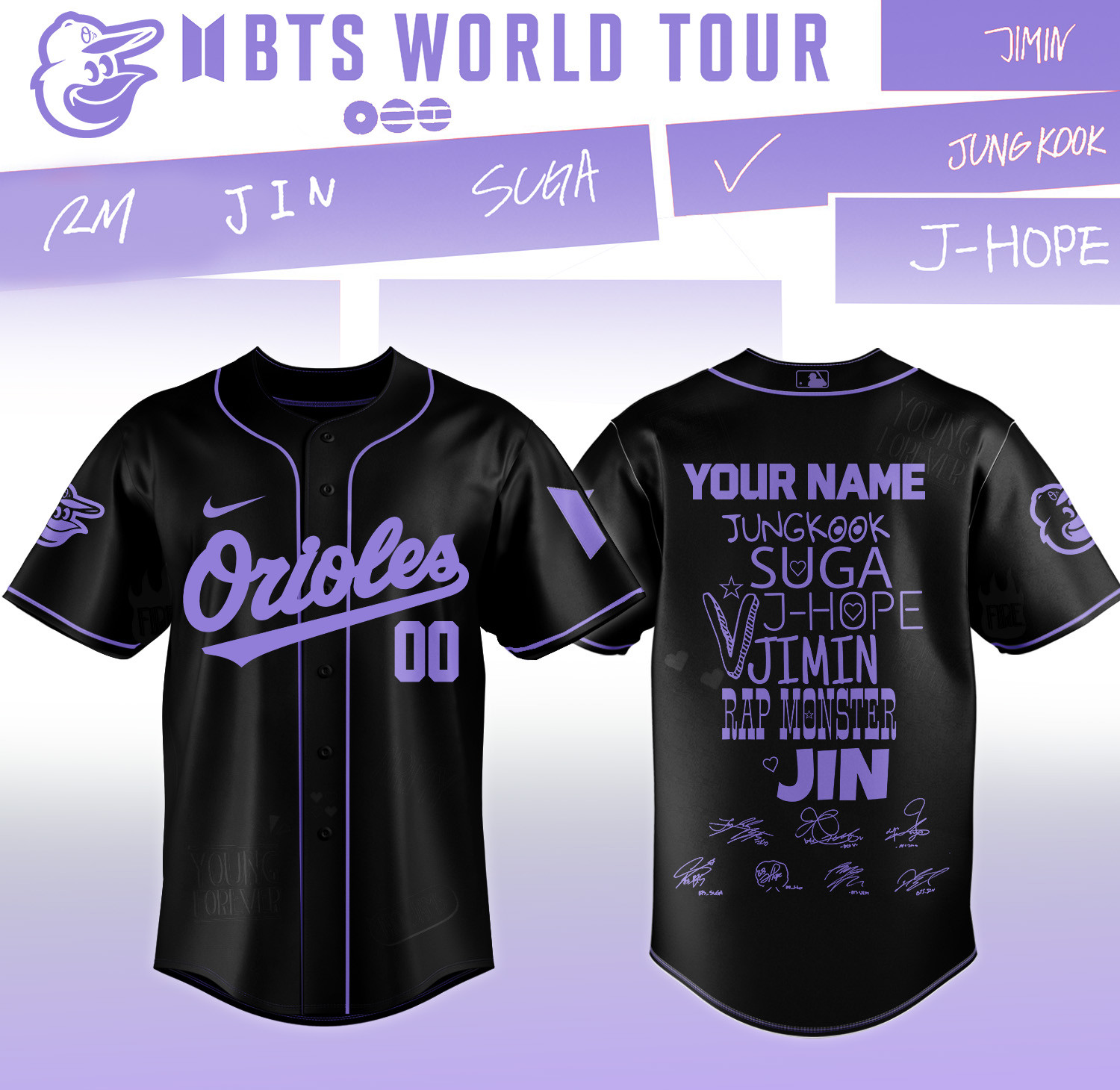 Personalized Baltimore Orioles x BTS World Tour 2026 Jersey 2026 MLB Playoffs Clothes Unique Gift For Fans
