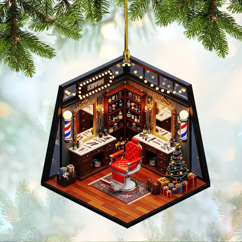 Personalized Barber Shop Miniature Custom Flat Acrylic Ornament Gift For Barbers