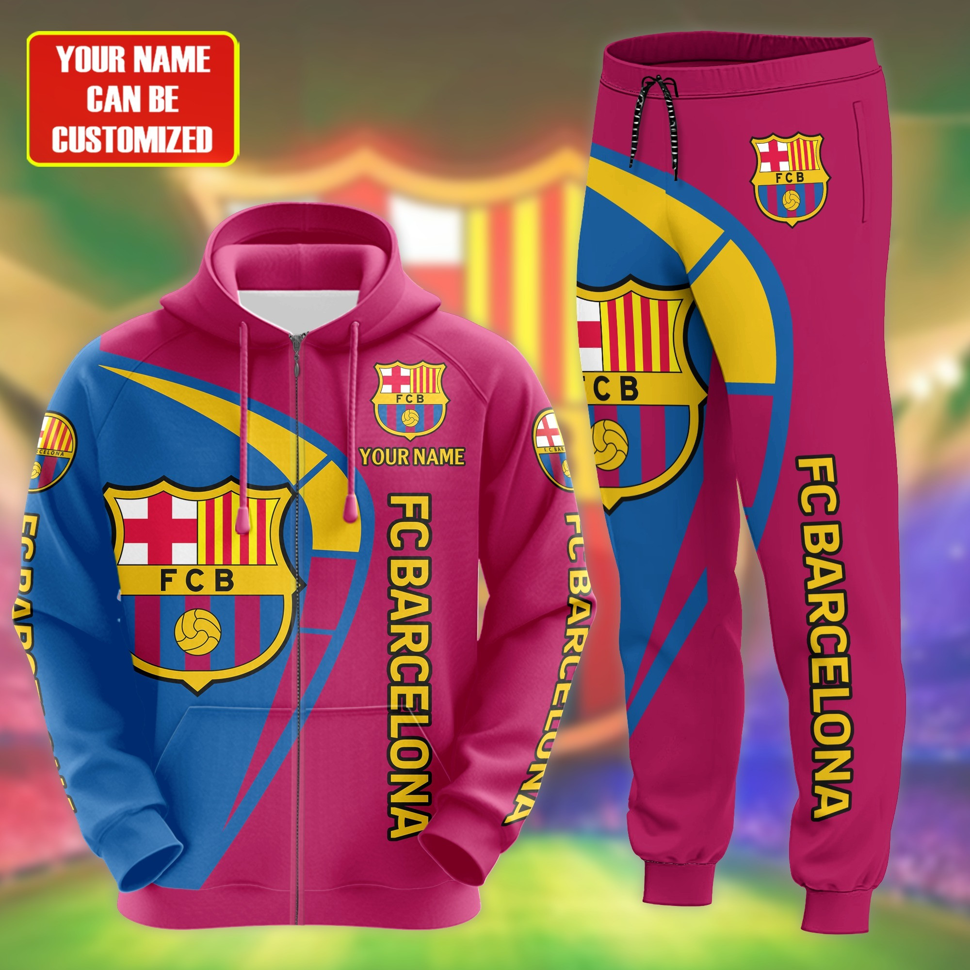 Personalized Barcelona F.C. Hoodie and Sweatpants Set Fan Merch Barcelona Gifts For Him