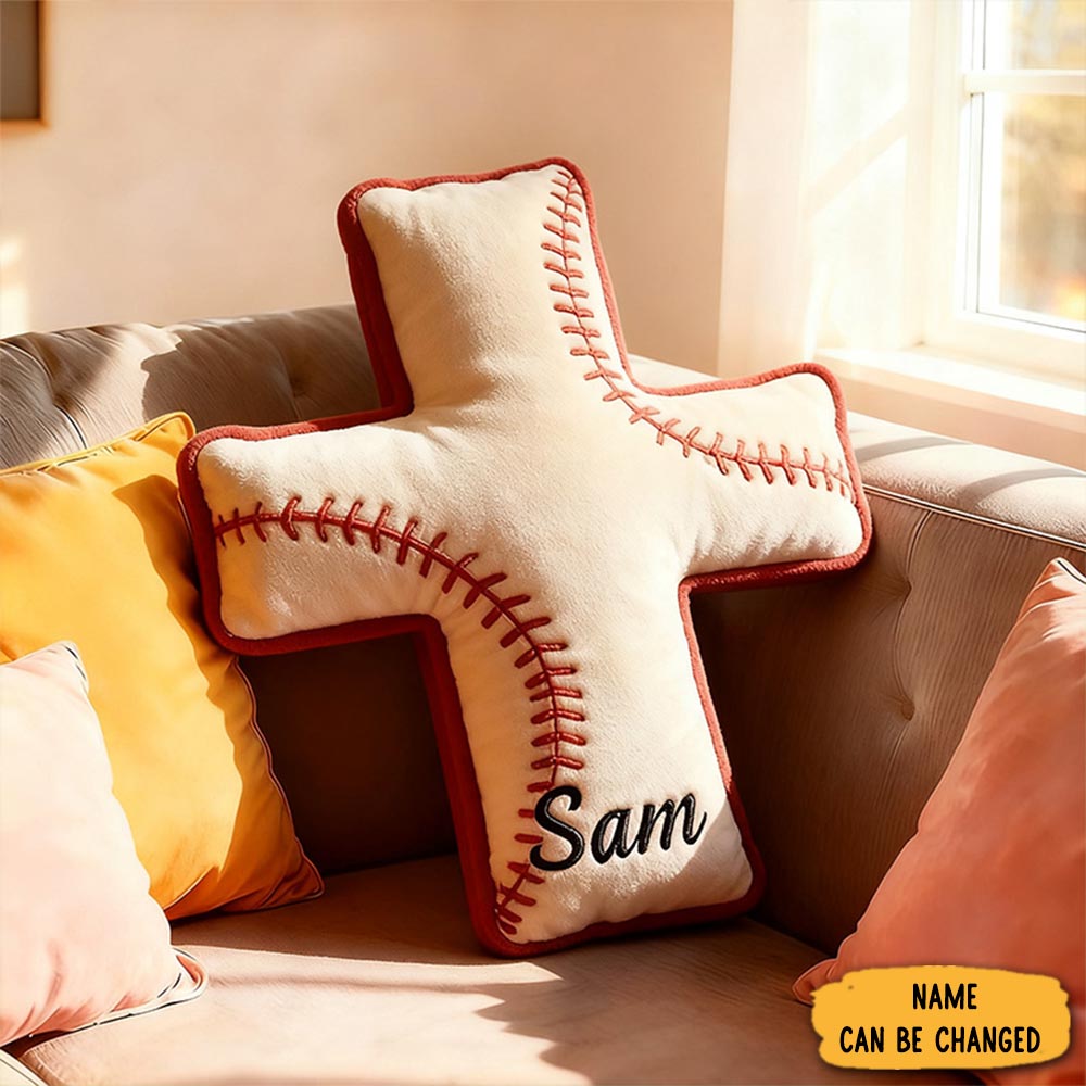 Personalized Baseball Ball Cross Pillow With Custom Home Decor Graphic 3d Print Pillow Christian Sports Gift Religious Gift For Baseball Lover
