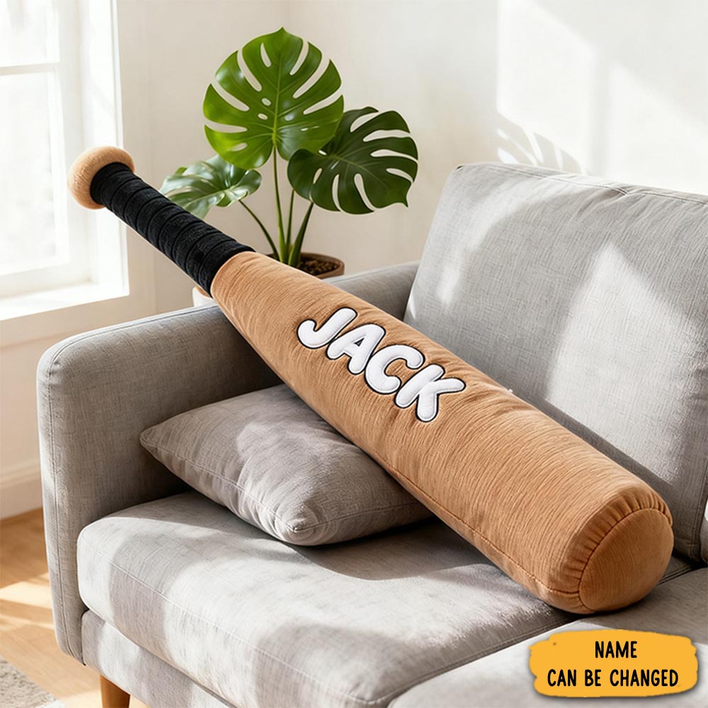 Personalized Baseball Bat Shaped Pillow With Custom Name For Kids