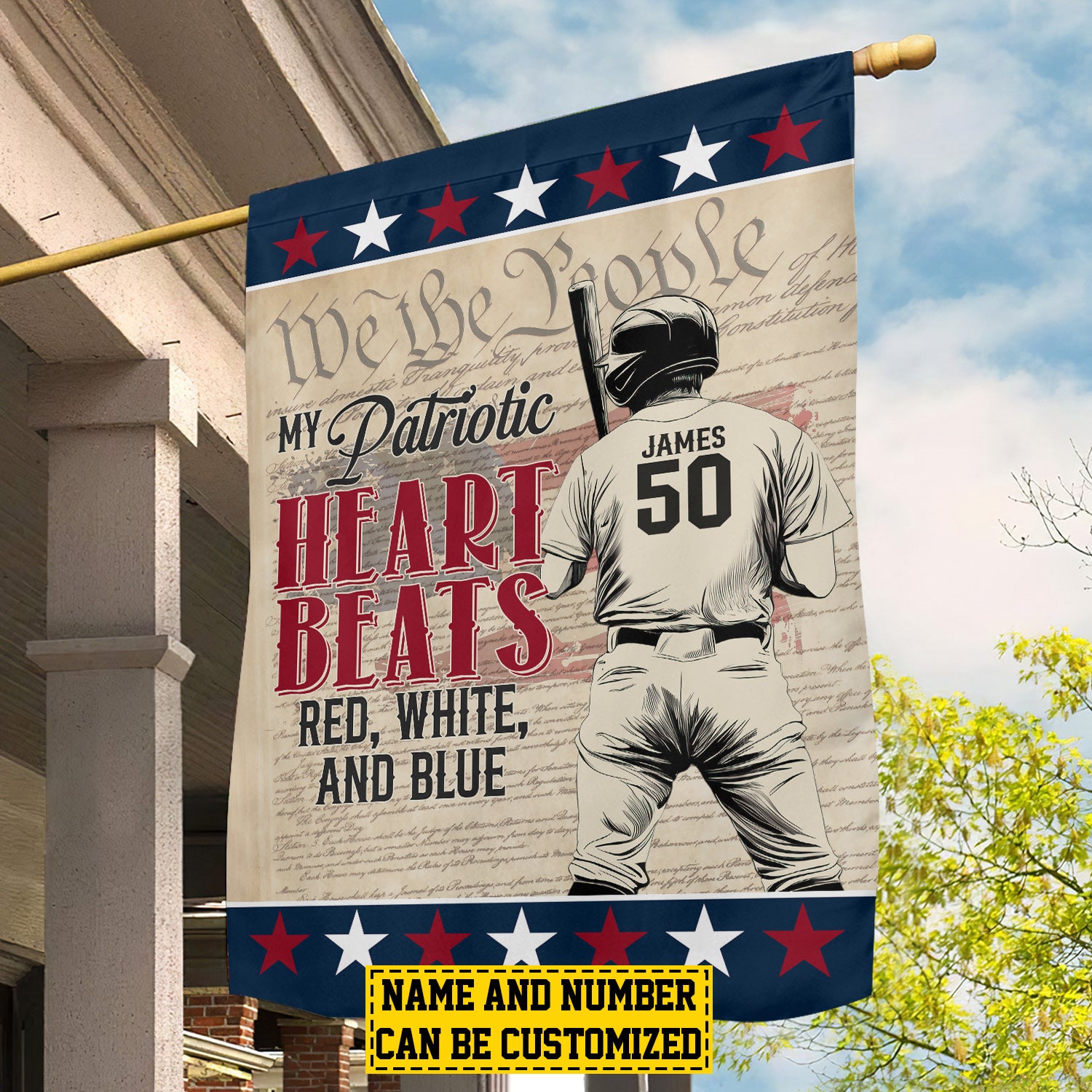 Personalized Baseball Flag My Patriotic Heart Beats Red White And Blue Gift For Baseball Lovers